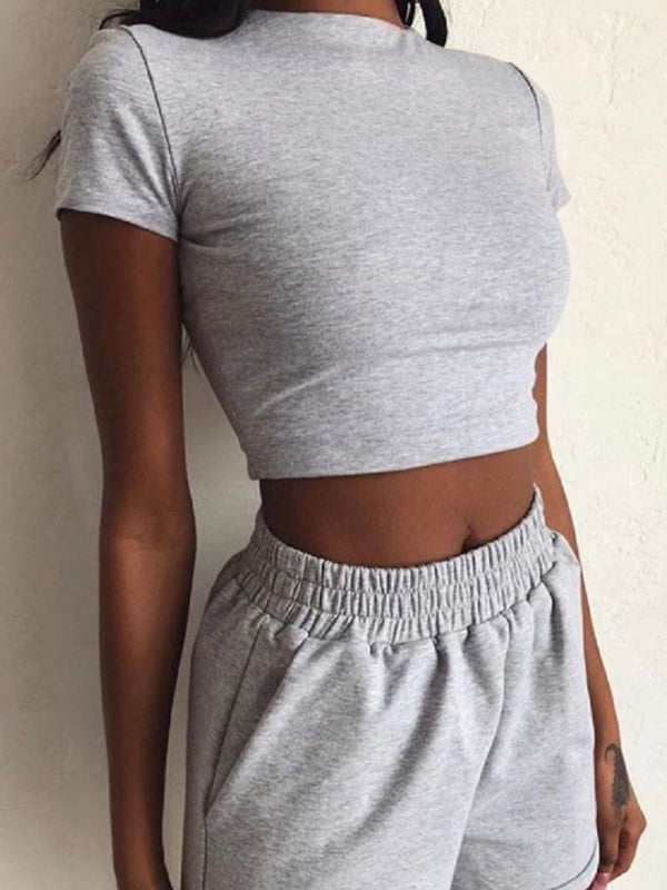 Women's Solid Color tee & Elastic Waist Shorts