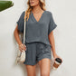 Women's Solid Color Short Sleeve V-neck T-shirt And Shorts