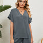 Women's Solid Color Short Sleeve V-neck T-shirt And Shorts