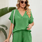 Women's Solid Color Short Sleeve V-neck T-shirt And Shorts