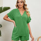 Women's Solid Color Short Sleeve V-neck T-shirt And Shorts