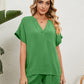 Women's Solid Color Short Sleeve V-neck T-shirt And Shorts