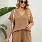 Women's Solid Color Short Sleeve V-neck T-shirt And Shorts