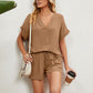Women's Solid Color Short Sleeve V-neck T-shirt And Shorts