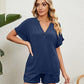 Women's Solid Color Short Sleeve V-neck T-shirt And Shorts