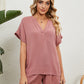 Women's Solid Color Short Sleeve V-neck T-shirt And Shorts
