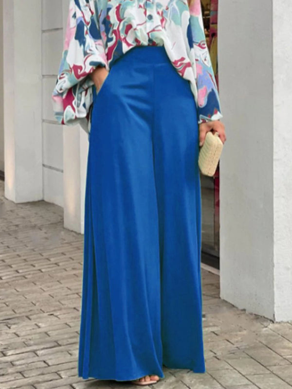 Women's Printed Long Sleeve Button Front Closure With Wide Leg Pants Set