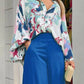 Women's Printed Long Sleeve Button Front Closure With Wide Leg Pants Set