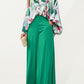 Women's Printed Long Sleeve Button Front Closure With Wide Leg Pants Set