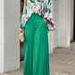 Women's Printed Long Sleeve Button Front Closure With Wide Leg Pants Set