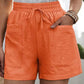 Women's Solid Color Drawstring Frayed-hem Shorts