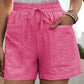 Women's Solid Color Drawstring Frayed-hem Shorts