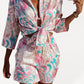 Women's Floral Print Tie Front Short Sleeve Shirt Matching Shorts