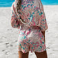 Women's Floral Print Tie Front Short Sleeve Shirt Matching Shorts