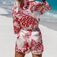 Women's Floral Print Tie Front Short Sleeve Shirt Matching Shorts