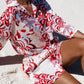 Women's Floral Print Tie Front Short Sleeve Shirt Matching Shorts