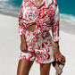 Women's Floral Print Tie Front Short Sleeve Shirt Matching Shorts