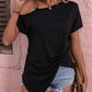 Women's Solid Color Chain Hardware Cutout Shoulder Top