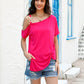 Women's Solid Color Chain Hardware Cutout Shoulder Top