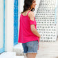 Women's Solid Color Chain Hardware Cutout Shoulder Top