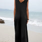 Solid color patch pocket fashion jumpsuit V-neck overalls wide-leg trousers
