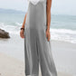 Solid color patch pocket fashion jumpsuit V-neck overalls wide-leg trousers