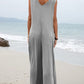 Solid color patch pocket fashion jumpsuit V-neck overalls wide-leg trousers