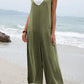 Solid color patch pocket fashion jumpsuit V-neck overalls wide-leg trousers