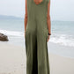 Solid color patch pocket fashion jumpsuit V-neck overalls wide-leg trousers