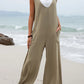 Solid color patch pocket fashion jumpsuit V-neck overalls wide-leg trousers