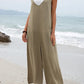 Solid color patch pocket fashion jumpsuit V-neck overalls wide-leg trousers