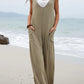 Solid color patch pocket fashion jumpsuit V-neck overalls wide-leg trousers