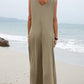 Solid color patch pocket fashion jumpsuit V-neck overalls wide-leg trousers