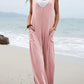 Solid color patch pocket fashion jumpsuit V-neck overalls wide-leg trousers
