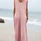 Solid color patch pocket fashion jumpsuit V-neck overalls wide-leg trousers
