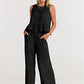 Women's Ruffle Sleeveless Top With Matching Wide-leg Pants