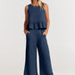 Women's Ruffle Sleeveless Top With Matching Wide-leg Pants
