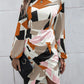 Women's Slim Round Neck Geometric Print Long Sleeve Dress