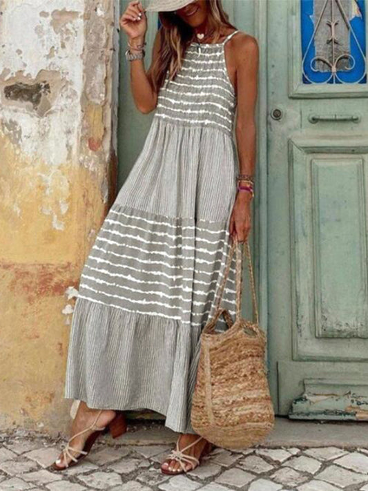 Women's Swing Stitching Halter Neck Maxi Dress