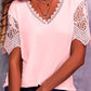 Women's Solid Color Lace Trim Short Sleeve Media Top