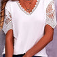 Women's Solid Color Lace Trim Short Sleeve Media Top
