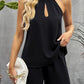 Women's Solid Color Cutout Mock Neck Halter Top