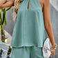 Women's Solid Color Cutout Mock Neck Halter Top