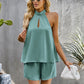 Women's Solid Color Cutout Mock Neck Halter Top