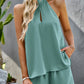 Women's Solid Color Cutout Mock Neck Halter Top