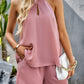 Women's Solid Color Cutout Mock Neck Halter Top