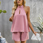 Women's Solid Color Cutout Mock Neck Halter Top