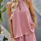 Women's Solid Color Cutout Mock Neck Halter Top