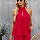 Women's Solid Color Cutout Mock Neck Halter Top