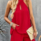 Women's Solid Color Cutout Mock Neck Halter Top
